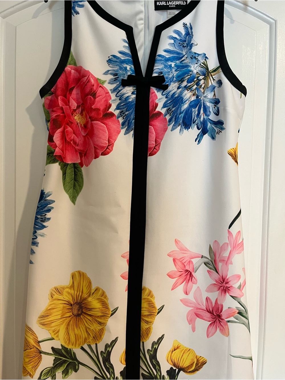 Karl Lagerfeld White Dress with Black Neck Trim